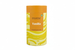 Dolshyne Vanilla instant coffee canister on a white background
